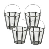 Set of Four Gray Distressed Geometric Iron And Glass Tabletop Votive Candle Holders