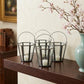 Set of Four Gray Distressed Geometric Iron And Glass Tabletop Votive Candle Holders