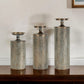 Set of Three Bronze Distressed Abstract Metal Tabletop Pillar Candle Holders