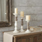 Set of Three Ivory and Natural Resin Tabletop Pillar Candle Holders