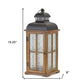 Set of Two Brown and Black Frosted Glass Wood and Metal Floor Lantern Candle Holders