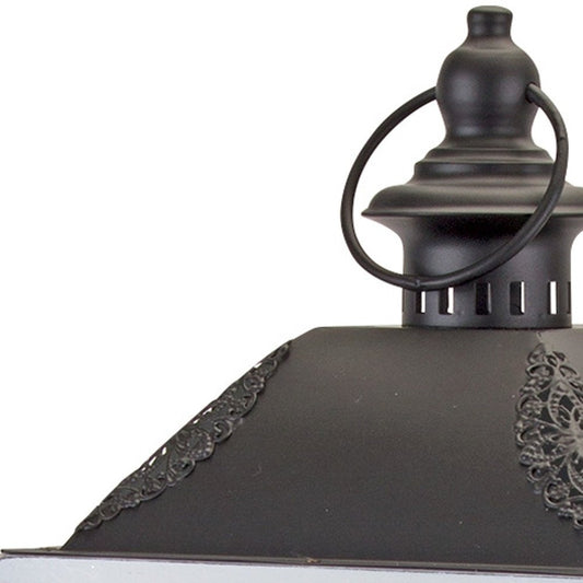 Set of Two White And Black Distressed Ornate Glass Wood And Metal Floor Lantern Candle Holders