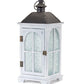 Set of Two White And Black Distressed Ornate Glass Wood And Metal Floor Lantern Candle Holders