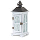 Set of Two White And Black Distressed Ornate Glass Wood And Metal Floor Lantern Candle Holders
