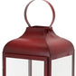 Set of Two Red Distressed Iron Floor Lantern Candle Holders