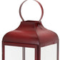 Set of Two Red Distressed Iron Floor Lantern Candle Holders