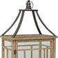 Set of Two Brown And Black Distressed Geometric Wood And Metal Tabletop Lantern Candle Holders