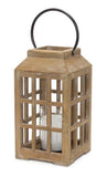 13" Natural Distressed Wood And Glass Centerpiece Lantern Candle Holder