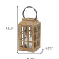 13" Natural Distressed Wood And Glass Centerpiece Lantern Candle Holder