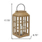 18" Natural Distressed Geometric Wood And Glass Centerpiece Lantern Candle Holder