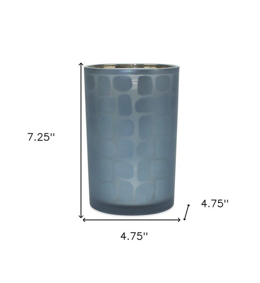 Set of Two Navy Blue Abstract Glass Tabletop Tealight Candle Holders