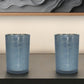 Set of Two Navy Blue Abstract Glass Tabletop Tealight Candle Holders