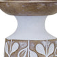 Set of Three Brown And White Botanical Leaf Stone Powder Tabletop Pillar Candle Holders