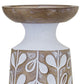 Set of Three Brown And White Botanical Leaf Stone Powder Tabletop Pillar Candle Holders