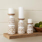 Set of Three Brown And White Botanical Leaf Stone Powder Tabletop Pillar Candle Holders