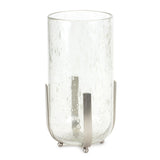 6" Silver And Clear Metal And Glass Tabletop Hurricane Candle Holder
