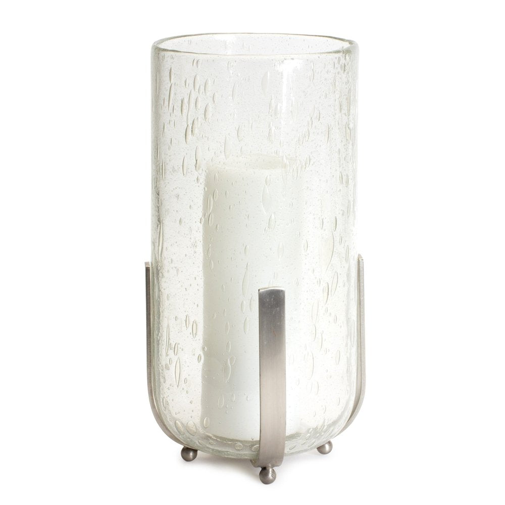 6" Silver And Clear Metal And Glass Tabletop Hurricane Candle Holder