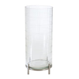 12" Silver And Clear Geometric Iron And Glass Tabletop Hurricane Candle Holder
