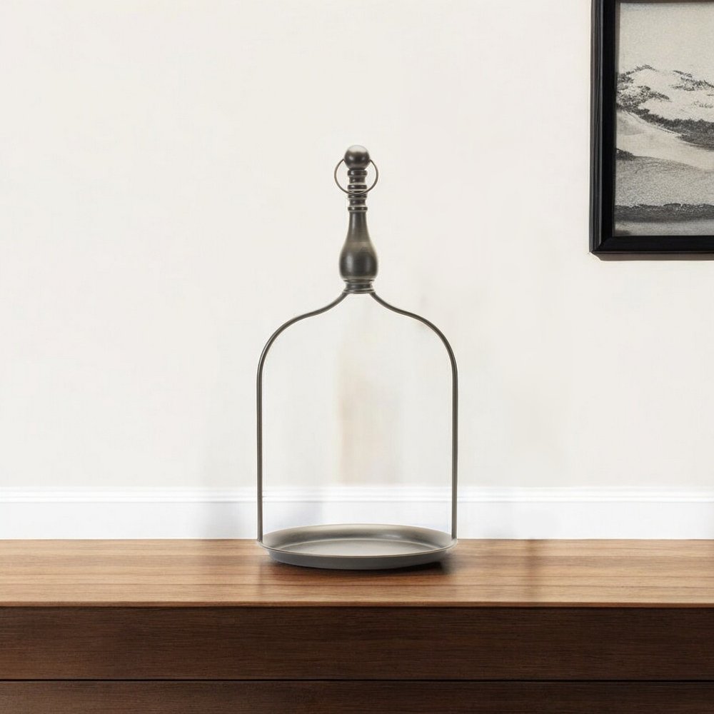 24" Brown Distressed Iron Tabletop Dish Candle Holder