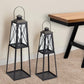 Set of Two Black Distressed Ornate Iron Tabletop Lantern Candle Holders