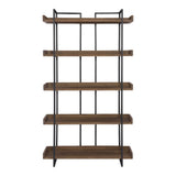 75" Black And Brown Metal and Wood Five Tier Bookcase