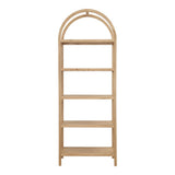 80" Natural Wood Five Tier Arched Top Bookcase
