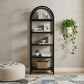 80" Black Oak Wood Five Tier Arched Top Bookcase