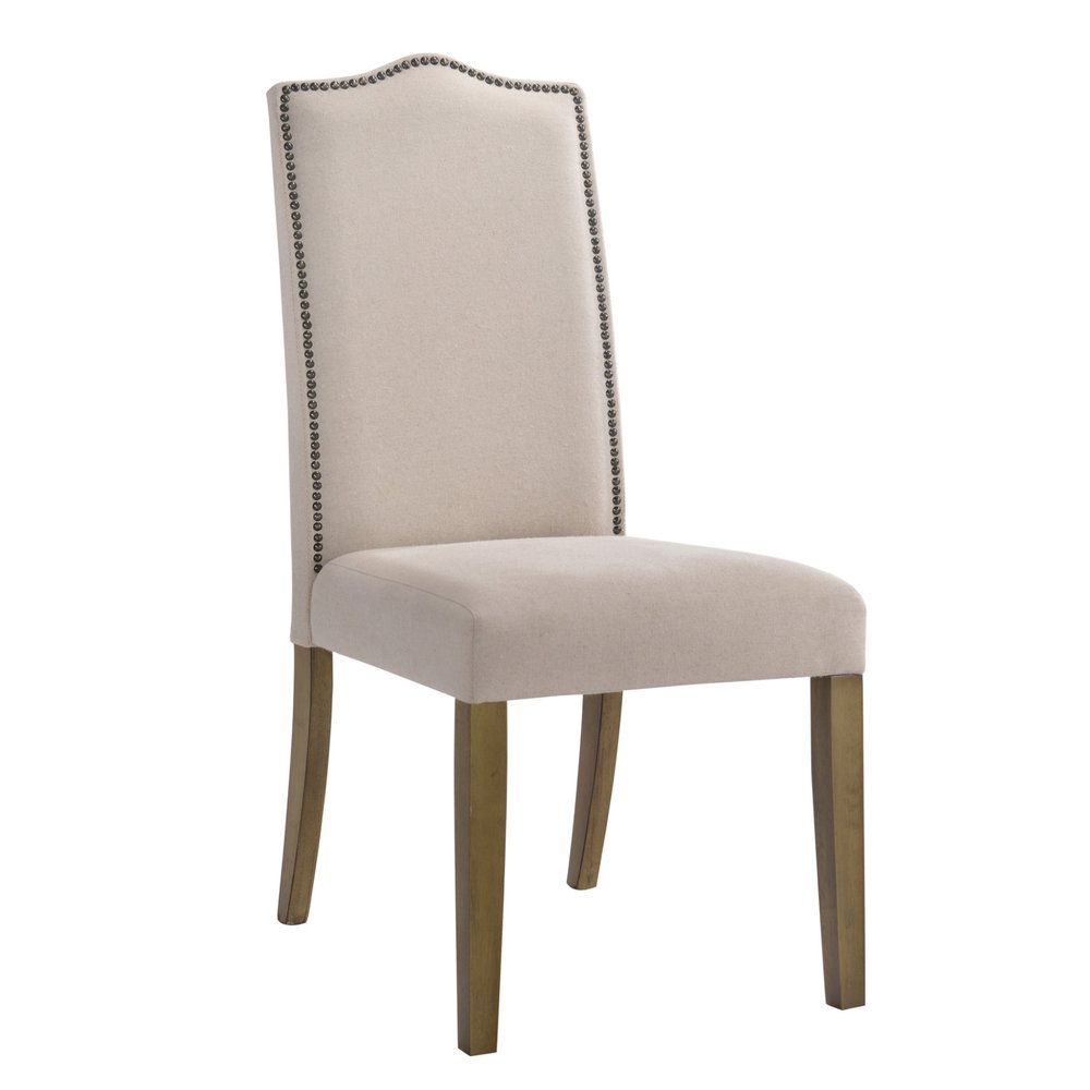Cream and Brown Upholstered Linen Dining Parsons Chair