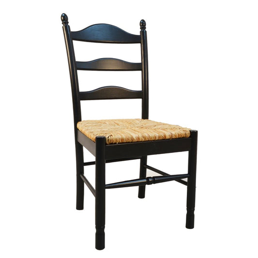 Straw and Black Solid Wood and Rush Ladder Back Dining Side Chair