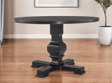 47" Black Rounded Solid Wood Pedestal Base Dining Table