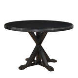 48" Black Wood Pedestal Base Round Top Dining Table
