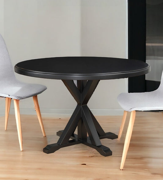 48" Black Wood Pedestal Base Round Top Dining Table