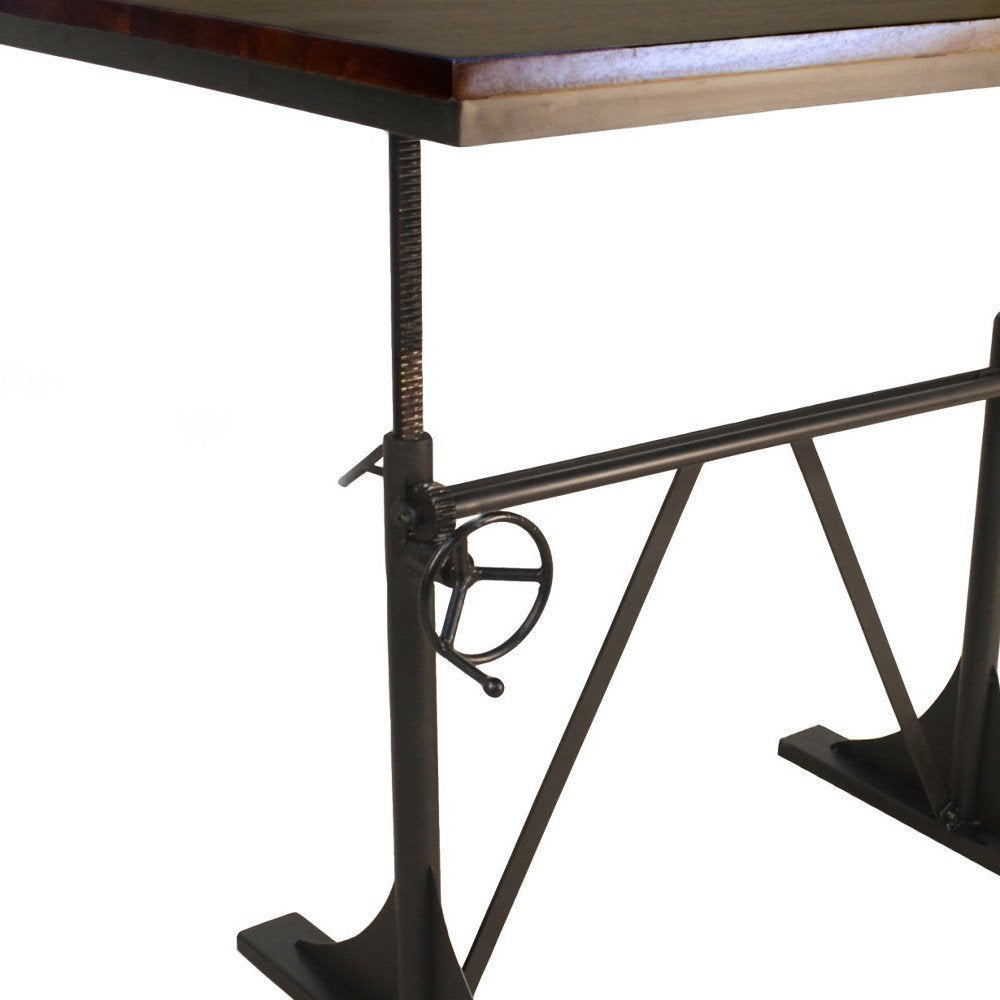 48" Brown And Black Solid Wood And Iron Trestle Base Dining Table