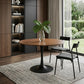 36" Brown And Black Rounded Solid Wood And Iron Pedestal Base Dining Table