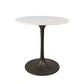 30" White And Black Rounded Marble And Iron Pedestal Base Dining Table