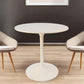 30" White Rounded Marble And Iron Pedestal Base Dining Table
