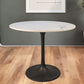 36" White And Black Rounded Marble And Iron Pedestal Base Dining Table