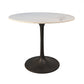 36" White And Black Rounded Marble And Iron Pedestal Base Dining Table