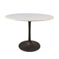 40" White And Black Rounded Marble And Iron Pedestal Base Dining Table