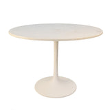 40" White Rounded Marble And Iron Pedestal Base Dining Table