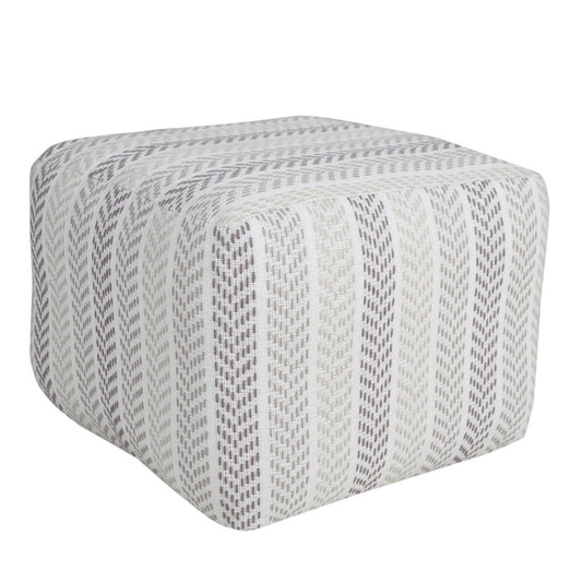 18" Gray And White Cotton Chevron Pouf Ottoman