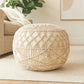 20" Cream Cotton Tufted Round Geometric Pouf Ottoman