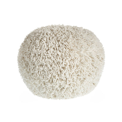 20" Cream Cotton Tufted Round Geometric Pouf Ottoman
