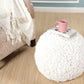 20" Cream Cotton Tufted Round Geometric Pouf Ottoman