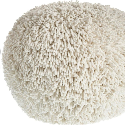 20" Cream Cotton Tufted Geometric Round Pouf Ottoman