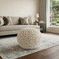 20" Cream Cotton Tufted Geometric Round Pouf Ottoman