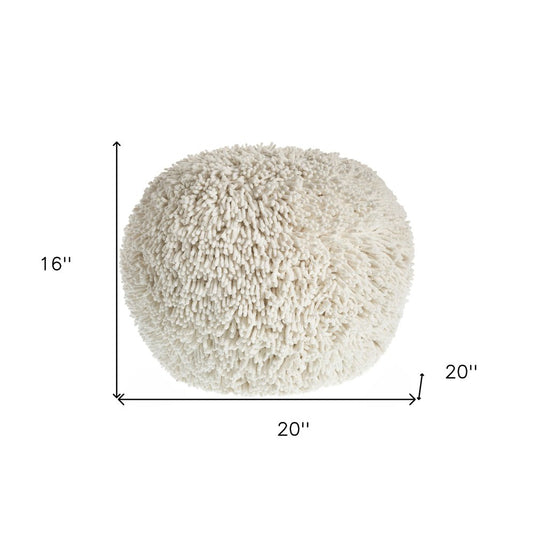 20" Cream Cotton Tufted Geometric Round Pouf Ottoman