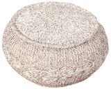 20" Beige Cotton Round Geometric Pouf Ottoman