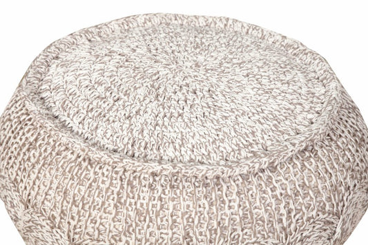 20" Beige Cotton Round Geometric Pouf Ottoman