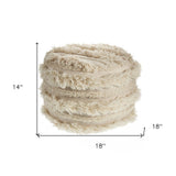 18" Ivory Cotton Striped Round Pouf Ottoman